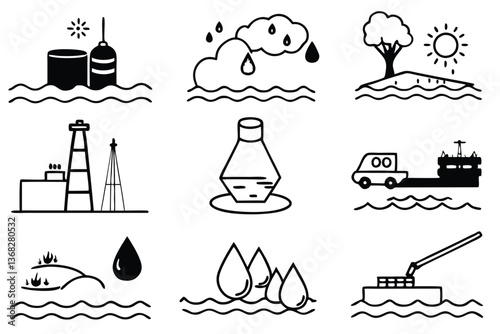 Water pollution oi line art illustration artistic expression