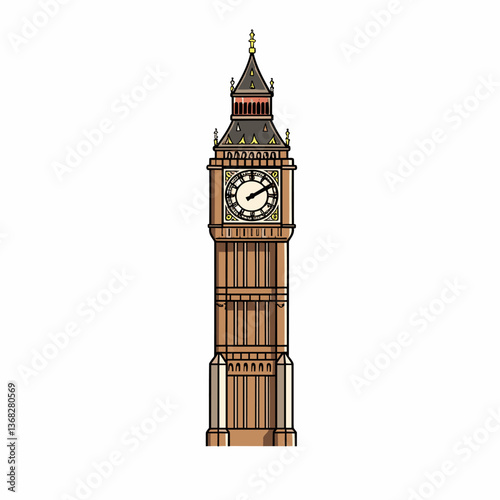 Big Ben hand-drawn comic illustration. Big Ben. Vector doodle style cartoon illustration