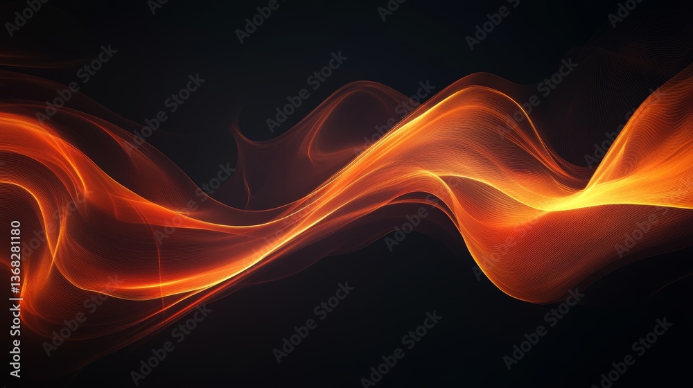 Fototapeta premium Abstract Orange and Black Wave Design, Digital Art, Fiery Flowing Texture, Dynamic Energy, Glowing Streamers