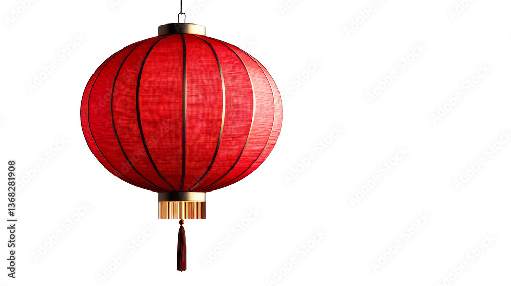 Fototapeta premium Red Chinese lantern illuminated traditional, cut out transparent