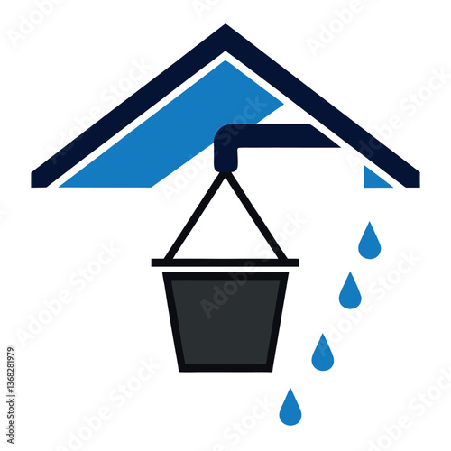 Leaking roof with bucket icon a ceiling drip.