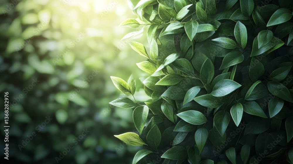 Fototapeta premium Lush Green Foliage Bathed in Sunlight: A Serene Nature Escape