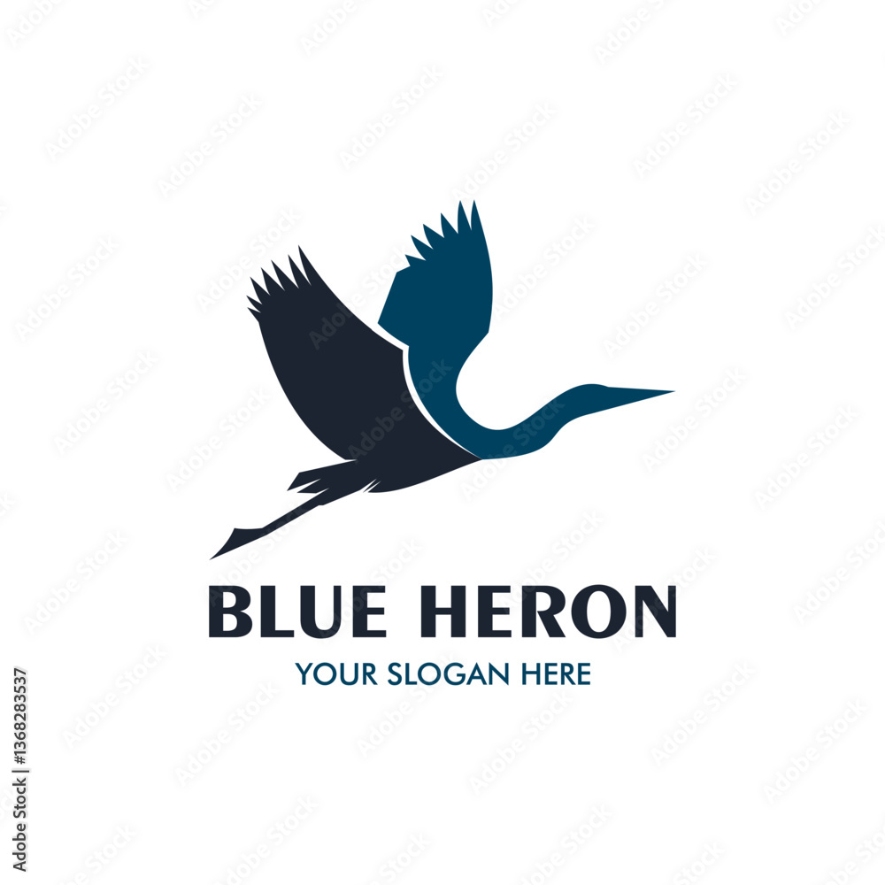 Obraz premium Blue heron Logo isolated on white background. Design blue heron for logo, Simple and clean flat design of the blue heron logo template. Suitable for your design need, logo, illustration, animation.