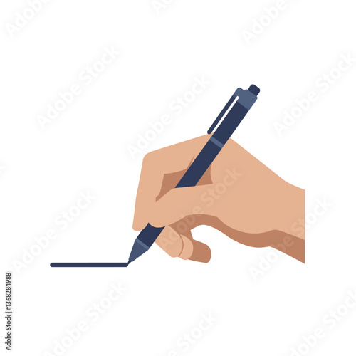 Hand holding a pen creating a line in flat vector art illustration