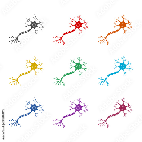 Neuron Anatomy simple icon isolated on white background. Set icons colorful