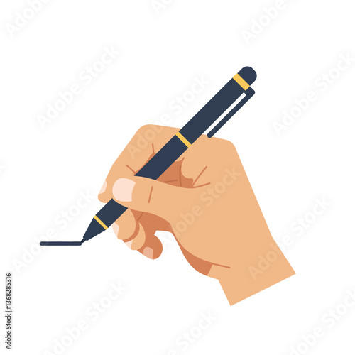 Hand holding a pen creating a line in minimal flat vector illustration