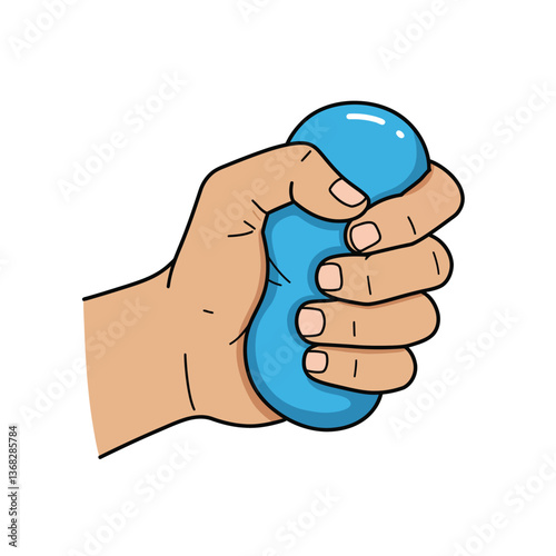 Hand squeezing a soft blue stress ball in flat vector art style vector illustration