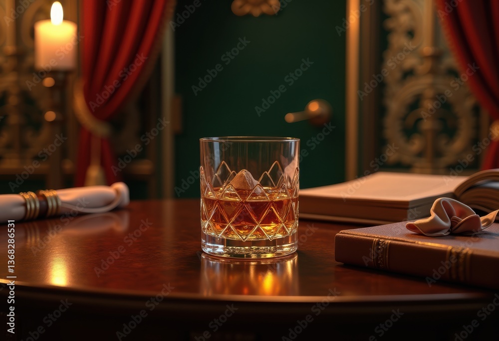 elegant display luxurious whiskey glass surrounded opulent textures rich materials highlighting sense sophistication, barware, luxury, drinkware elegant display luxurious whiskey glass surrounded opulent textures rich materials highlighting sense sophistication, barware, luxury, drinkware