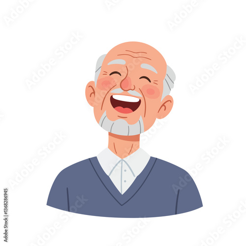 Happy elderly man with gray beard in flat vector art style smiling broadly