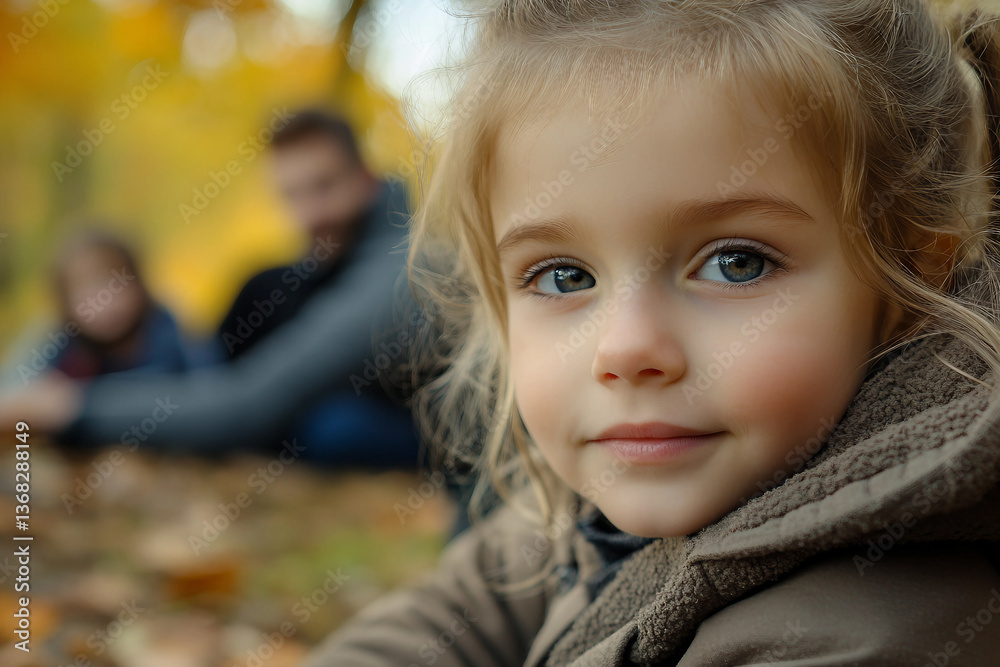 Beautiful girl in an autumn forest enjoying a weekend camping trip with family among colorful fall leaves, generative ai Beautiful girl in an autumn forest enjoying a weekend camping trip with family among colorful fall leaves, generative ai