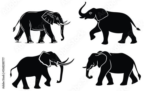 elephants on white background