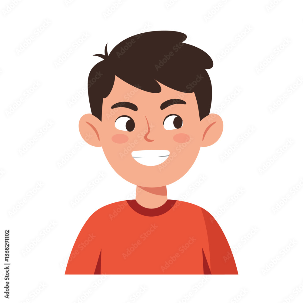 Smiling boy character in flat design style showcasing happiness in vector art Smiling boy character in flat design style showcasing happiness in vector art