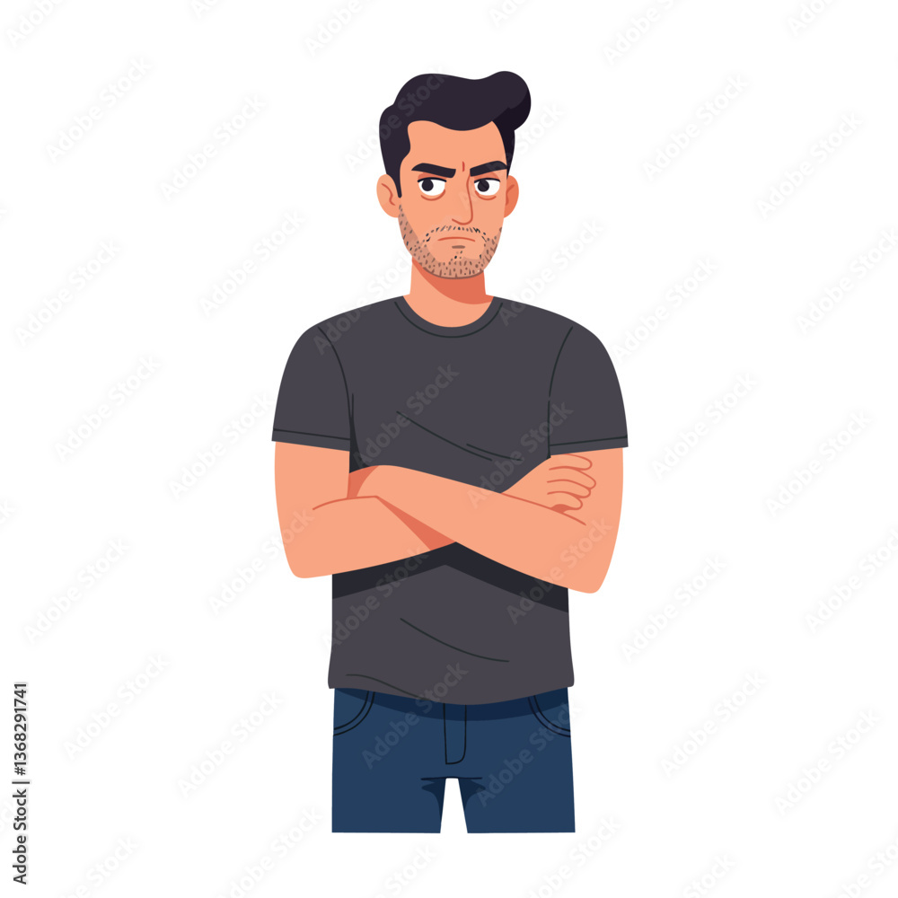 Confident man with crossed arms in flat vector illustration style Confident man with crossed arms in flat vector illustration style
