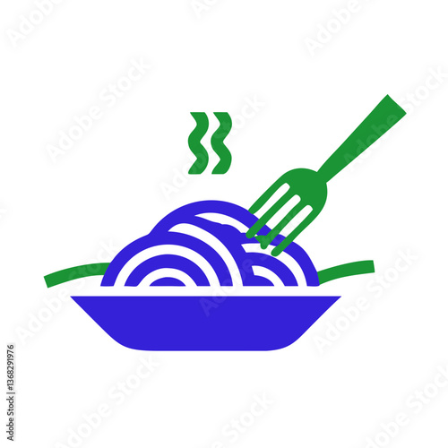 Colorful icon of pasta with fork and steam rising  