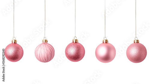 Pink ornaments with different textures, decoration, Christmas balls, cut out transparent