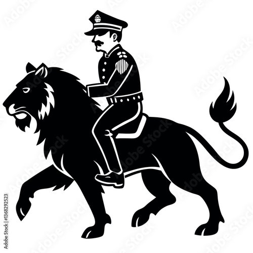 Silhouette of a lion and rider in a dynamic pose suitable for equestrian sports and racing