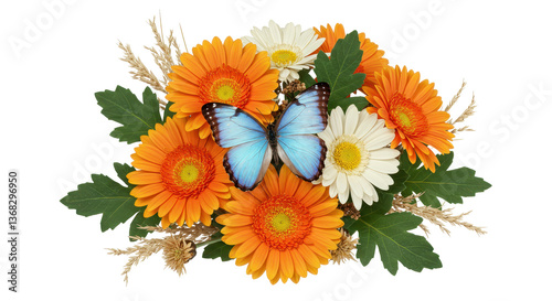 Isolated Bouquet of Flowers with Butterfly photo