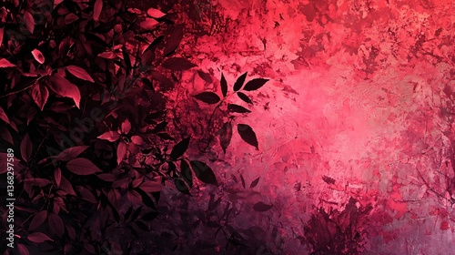 Abstract botanical background with crimson leaves and artistic textures for creative projects