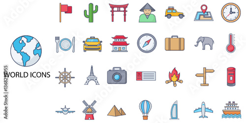 World simple concept 24 color icons set. Contains such country, flag, nation, citizen, land, earth .Vector illustration.
