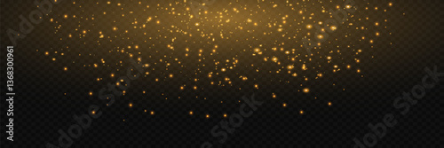 Magic sparkling gold and white dust. Christmas light effect, glitter, lights shine, amazing shimmer effect. Vector.