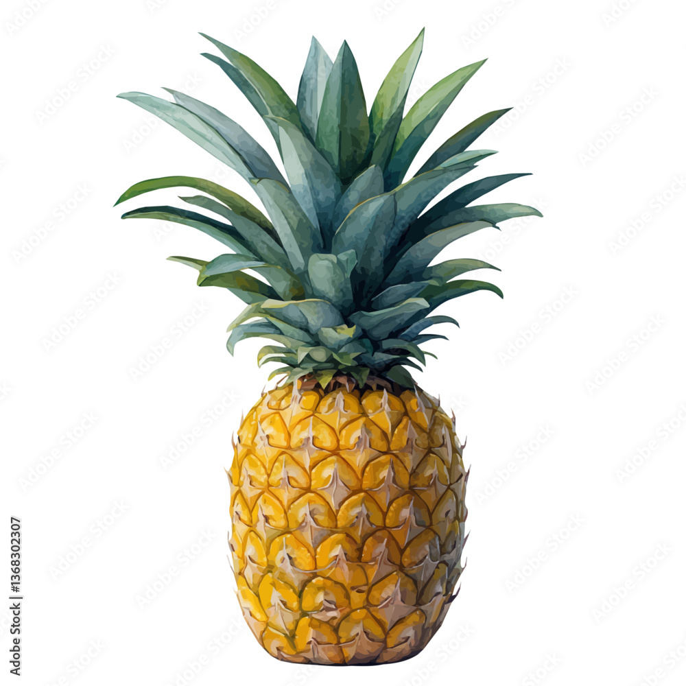 A watercolor of a pineapple, isolated on a white background. Pineapple vector.
A watercolor of a pineapple, isolated on a white background. Pineapple vector.