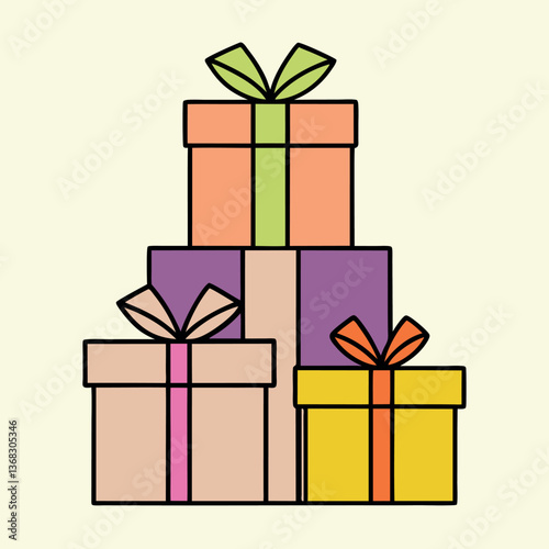 Stacked gift boxes colorful presents blue yellow. 