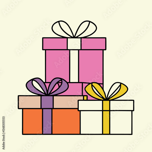 Stacked gift boxes colorful presents blue yellow. 