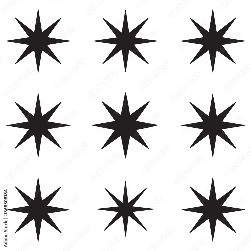 Star vector icons. Set of star symbols Silhouette Vector Black. with white background Star vector icons. Set of star symbols Silhouette Vector Black. with white background