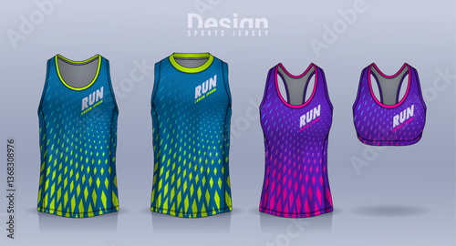 Sleeveless shirt sport design template, jersey mockup for Men's and Women's, Running singlet, basketball Tank top.