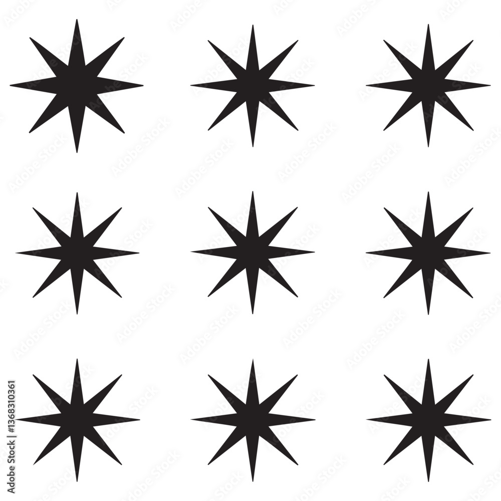 Star vector icons. Set of star symbols Silhouette Vector Black. with white background Star vector icons. Set of star symbols Silhouette Vector Black. with white background