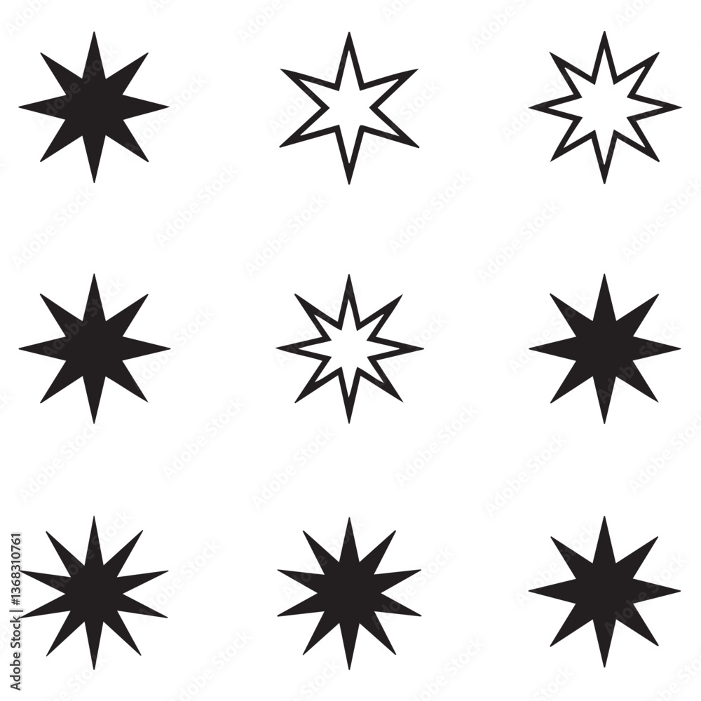 Star vector icons. Set of star symbols Silhouette Vector Black. with white background Star vector icons. Set of star symbols Silhouette Vector Black. with white background