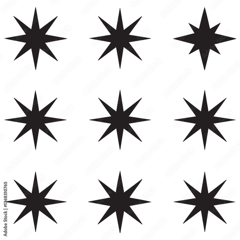 Star vector icons. Set of star symbols Silhouette Vector Black. with white background Star vector icons. Set of star symbols Silhouette Vector Black. with white background