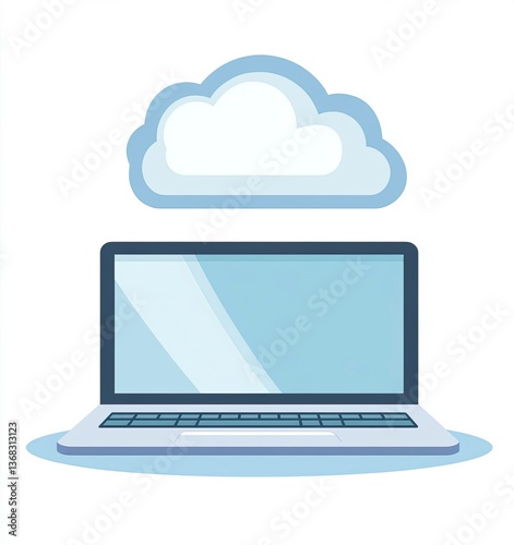 laptop with cloud symbol, vector illustration design for holiday poster in early March, sheet size 240x358 mm. Flat vector illustration on white background. . Simple lines and shapes, 