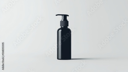 Sleek black pump bottle stands against a minimalist white backdrop