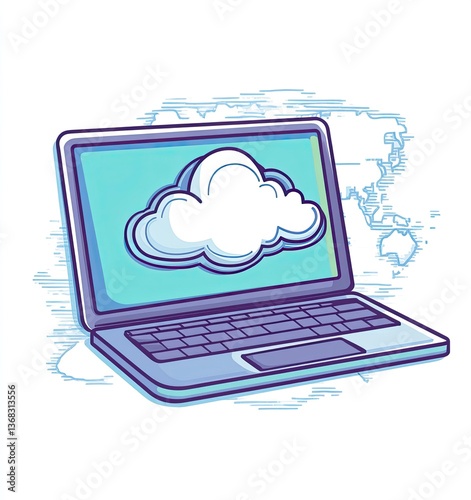 laptop with cloud symbol, vector illustration design for holiday poster in early March, sheet size 240x358 mm. Flat vector illustration on white background. . Simple lines and shapes, 