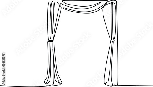Continuous line vector illustration of curtain.