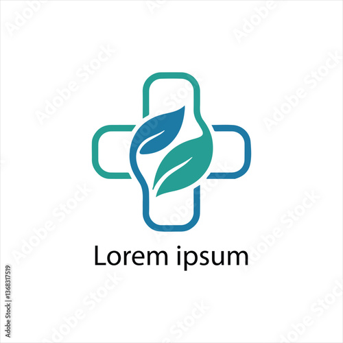 Eco-Friendly Healthcare Logo Featuring Medical Cross and Green Leaves for Wellness and Sustainability vector.
