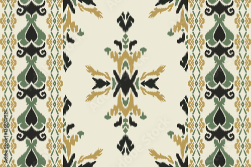 Seamless ethnic ikat pattern in tribal, folk embroidery, and Mexican style Aztec geometry for Graphic Arts, Carpet Design, Wallpaper, Wrapping, and Clothing.