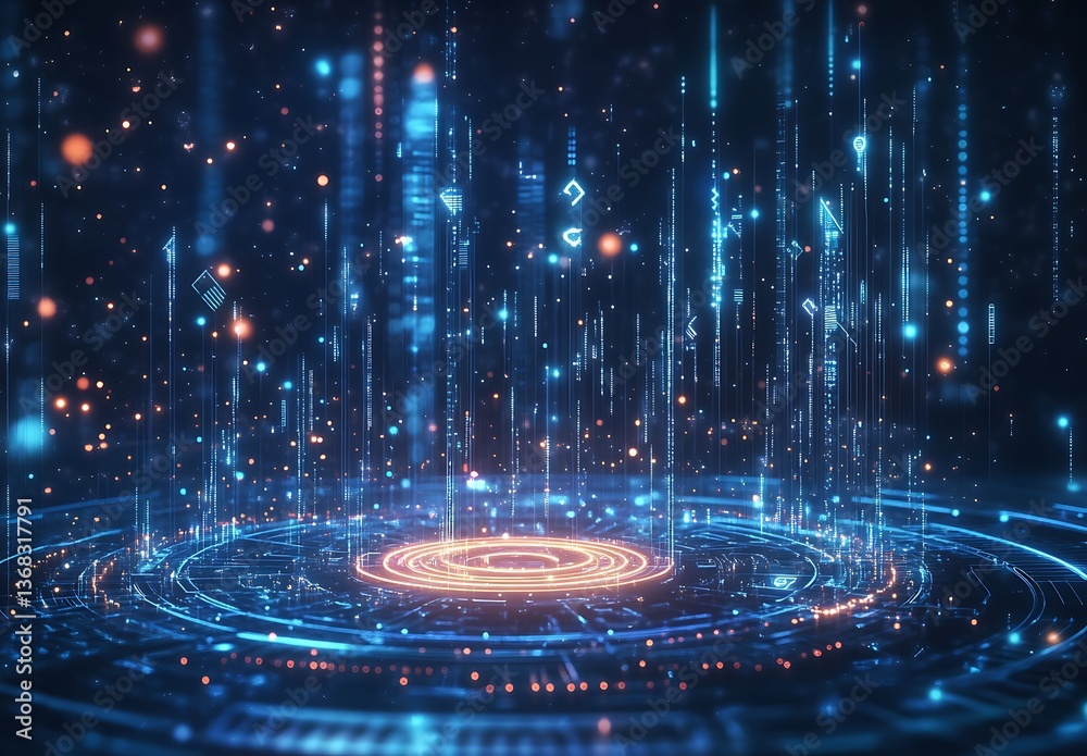 Blue technology background with circuit board and glowing dots on a dark blue background Blue technology background with circuit board and glowing dots on a dark blue background