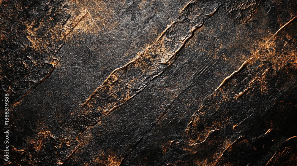 A close up of a dark textured surface with gold accents and diagonal lines running through it