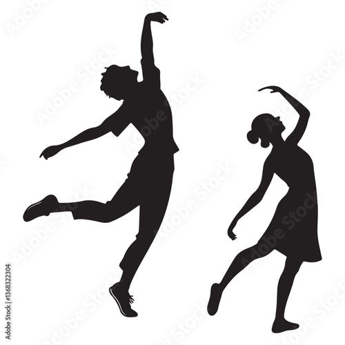 Vector silhouettes of dancing people. Beautiful couple dancing silhouette vector.