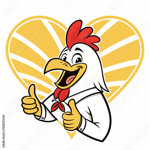 Enthusiastic Cartoon Rooster Mascot with Bowtie Giving Two Thumbs Up: Double Approval Vector Illustration
