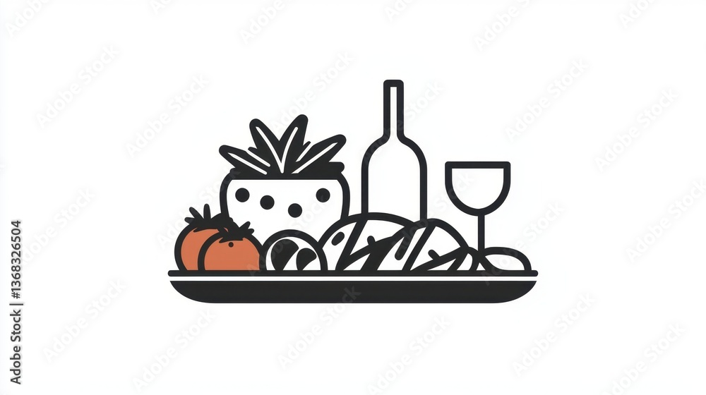 Fresh Fruits and Seafood with Wine Serving on a Plate Fresh Fruits and Seafood with Wine Serving on a Plate