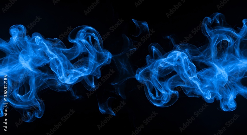 Obraz premium Abstract Blue Smoke Swirls Dark Background. AI Generated