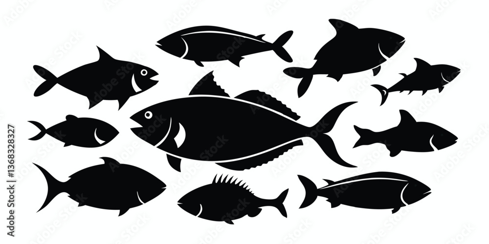 Set of Fish Silhouette Vector Illustration Set of Fish Silhouette Vector Illustration