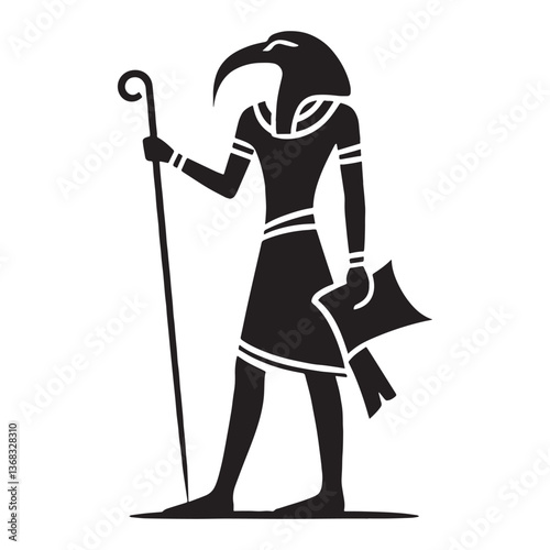 Majestic Thoth silhouette, the divine teacher - Thoth illustration - Thoth vector - Egyptian god silhouette - Egyptian silhouette

