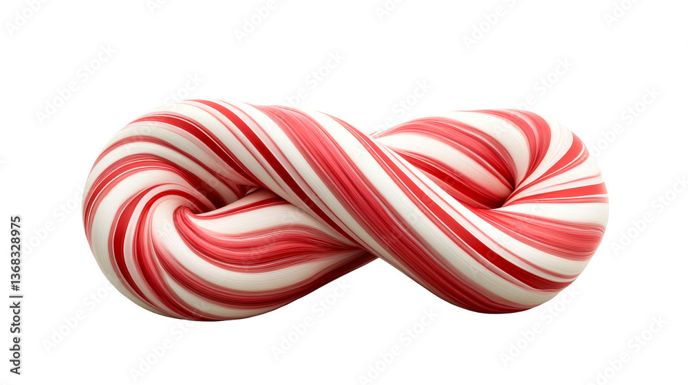 Fototapeta premium Red and white striped candy cane in infinity shape, cut out transparent