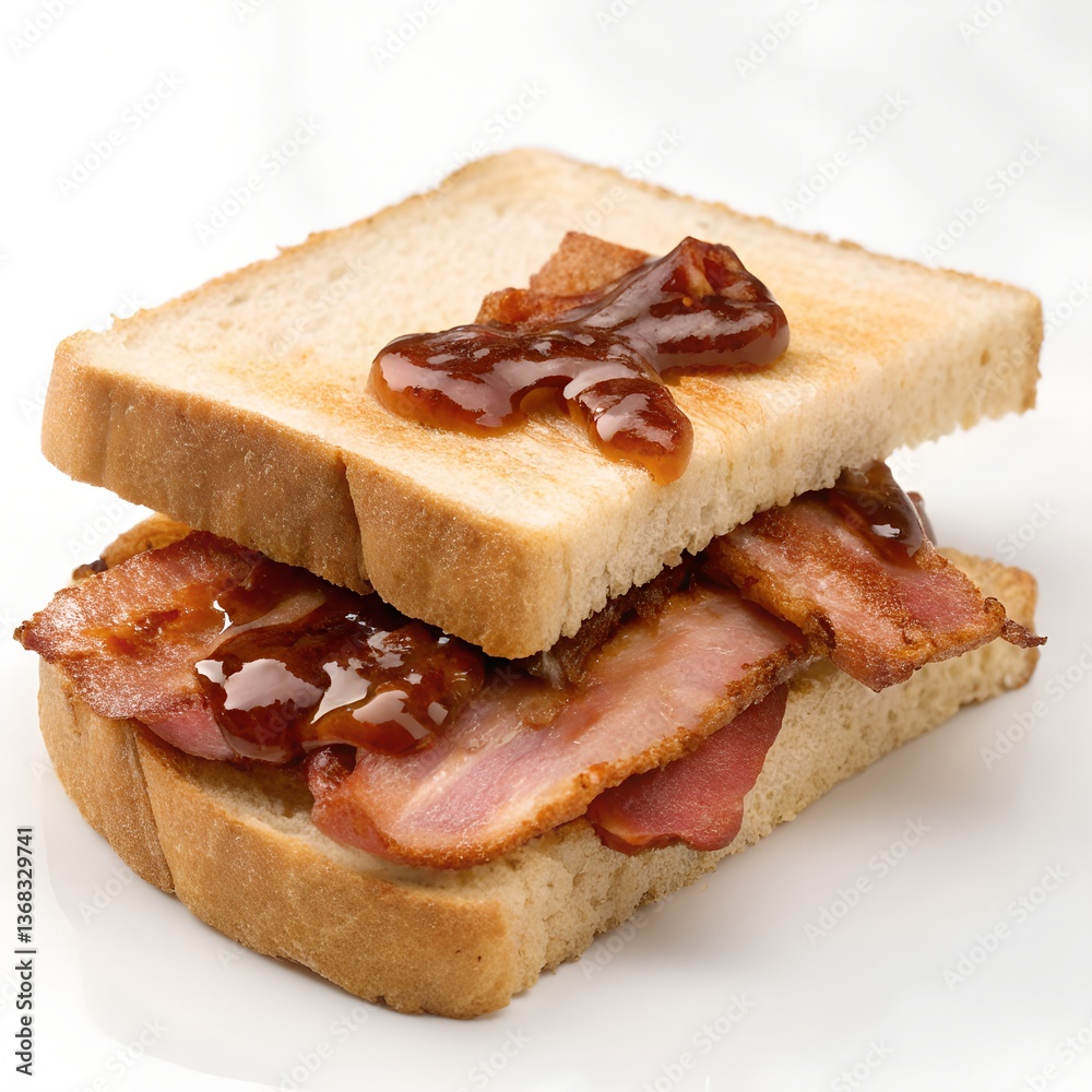 Bacon Butty, Simple Bacon Sandwich with Brown Sauce, Classic British Snack, Savory and Hearty, Traditional Comfort Food, Quick Meal, Food Photography Bacon Butty, Simple Bacon Sandwich with Brown Sauce, Classic British Snack, Savory and Hearty, Traditional Comfort Food, Quick Meal, Food Photography