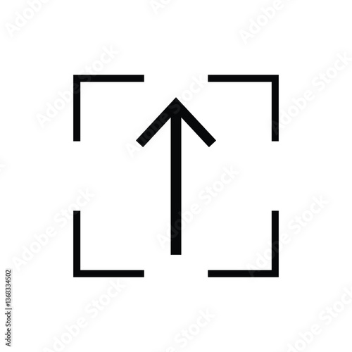 Upward arrow centered in square brackets on white background . vector illustration.