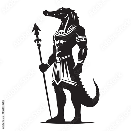 Intriguing Sobek silhouette, an icon of resilience - Sobek illustration - Sobek vector - Egyptian god silhouette - Egyptian silhouette


